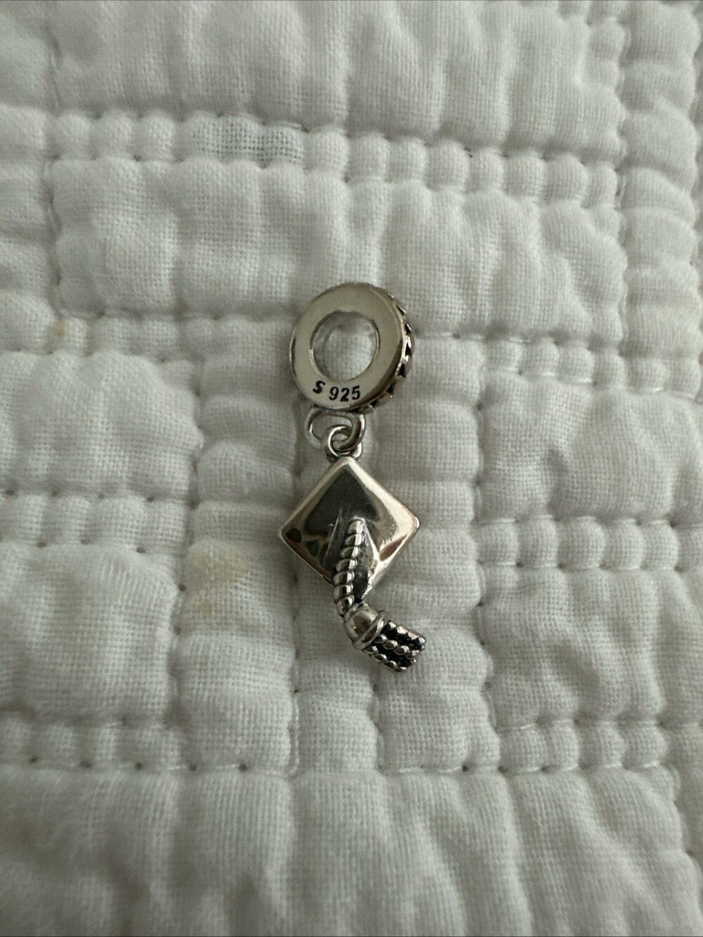 Authentic PANDORA 925 Silver Graduation Cap Dangle Charm 791892 EUC